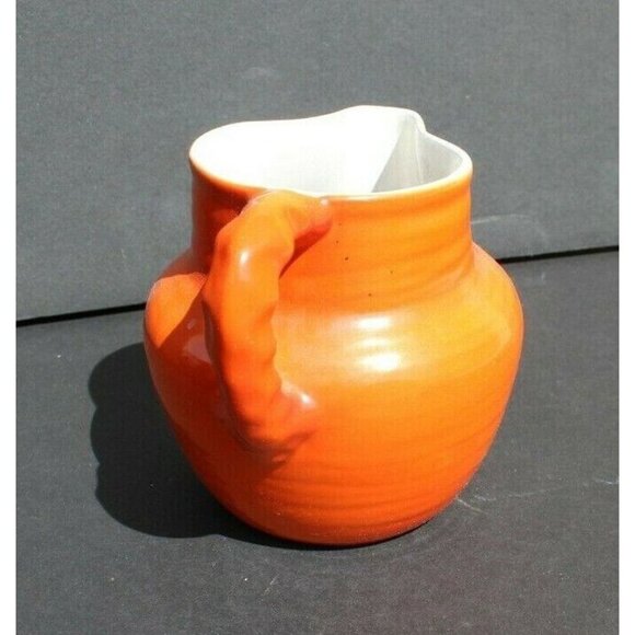 Vintage MCM CALIFORNIA CA Pottery - Orange Swirl Vase Water Pitcher W/ Handle - Picture 2 of 6